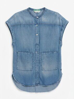 Scotch & Soda Light Blue Denim Button-Down Cap Sleeve Shirt